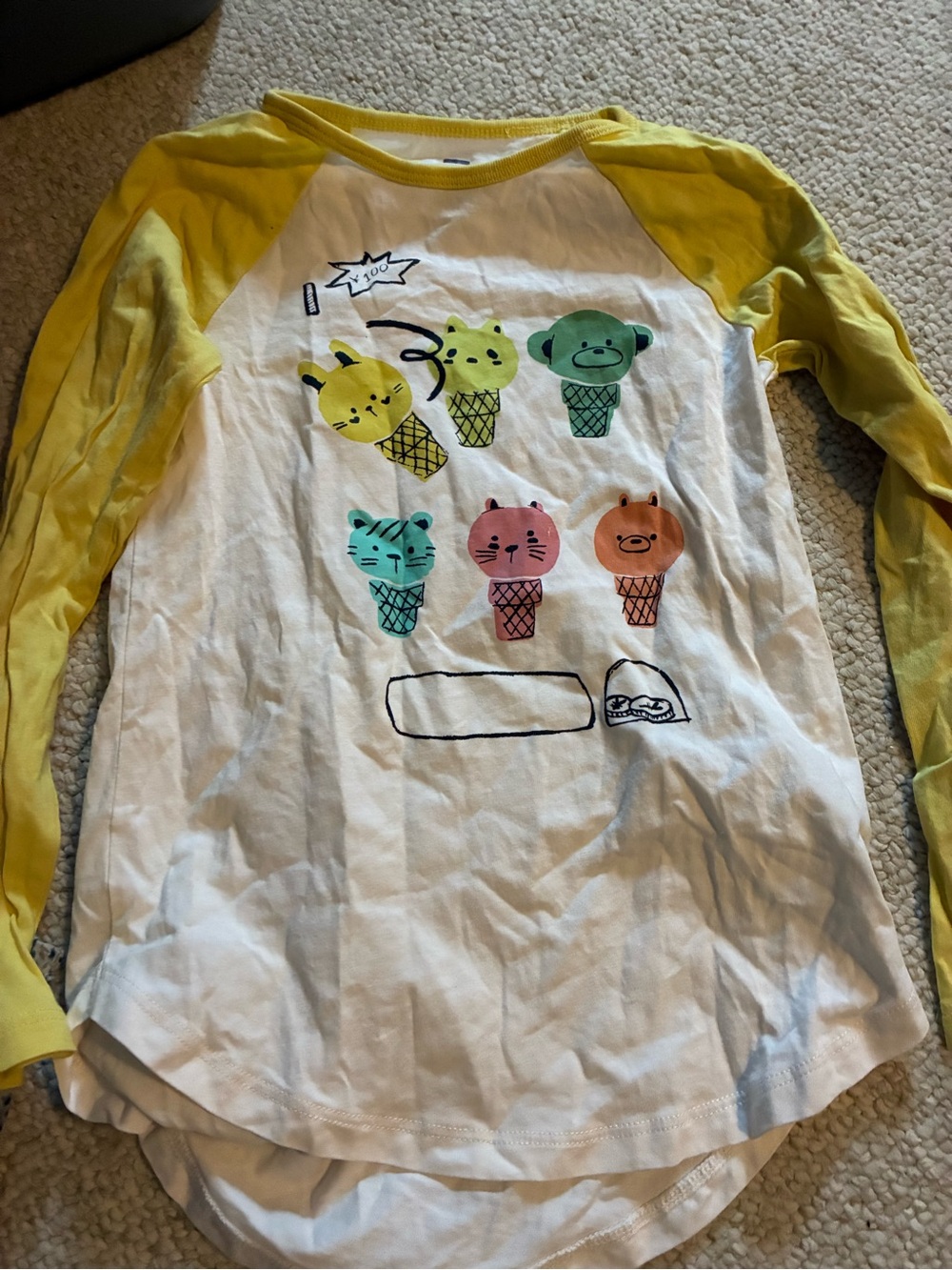 Tea Collection White & Yellow Raglan Long Sleeve Tee with Ice Cream Animal 7